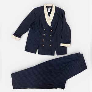 Women's Perception Navy Pinstripe Blazer and Pants Set Size 20